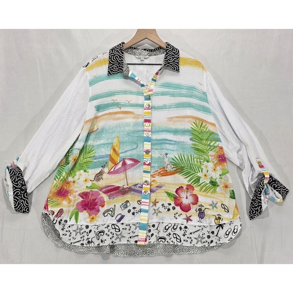 John Mark Tunic 1X Tropical Beach Novelty Print Art Resort Eclectic Whimsical